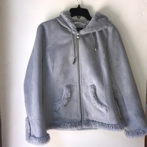 Blue Suede Fur-lined Hoodie Jacket